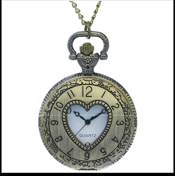 Beautiful new vintage style heart pocket watch Amazon.com: Lancardo Retro Silver Steampunk Heart Locket  main image 2